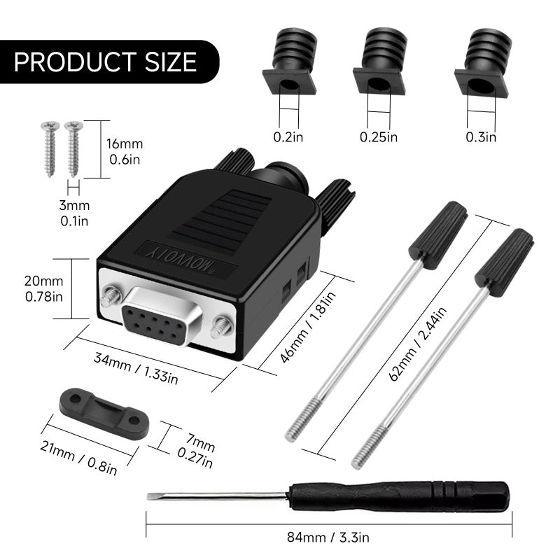 YIOVVOM DB9 Female Breakout Connector, 9PIN Port Solderless RS232 D-SUB RS485 Serial Adapter, Solderless Module Board with Screw Terminals, Case, Long Bolts - Image 3